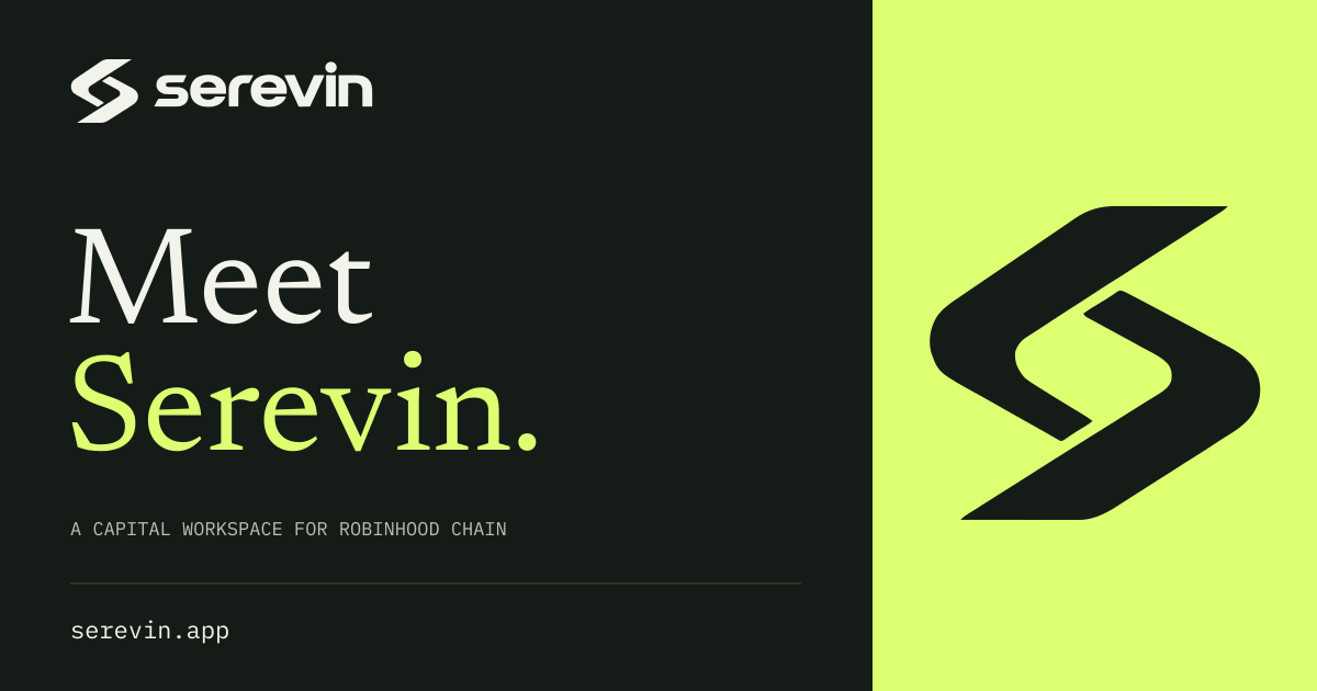Serevin’s ivory wordmark and citron exchange symbol, with the words Meet Serevin.